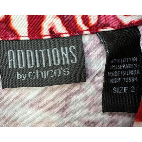 Additions Chicos Jacket Button Up Womens 2 Red Geometric Stretch Long Sleeve NEW - Picture 5 of 9